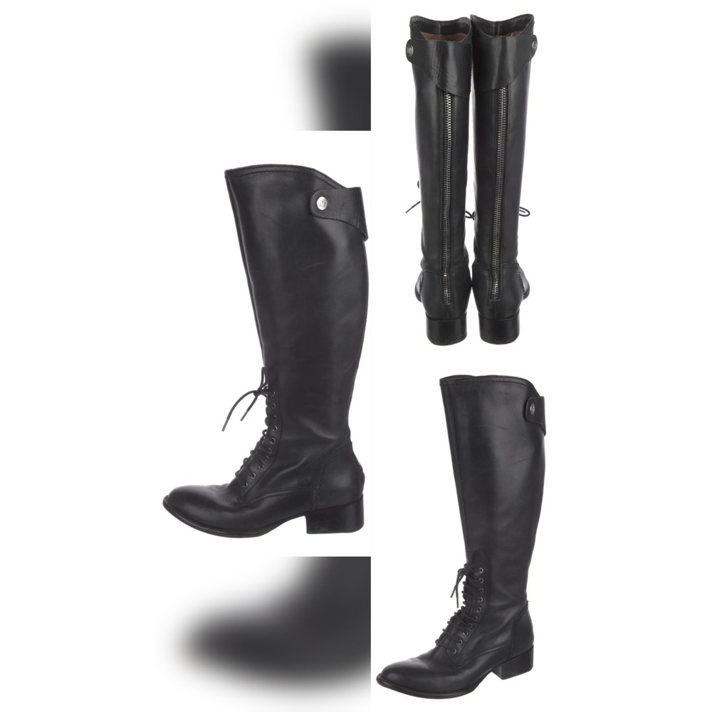 Donald J. Pliner Black Leather Tall Boots | Women's 9 | Lace-Up